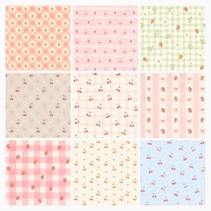 Strawberry Cherry Digital Paper Pack, Cottagecore Scrapbook Patterns (Digital Download) preview 4