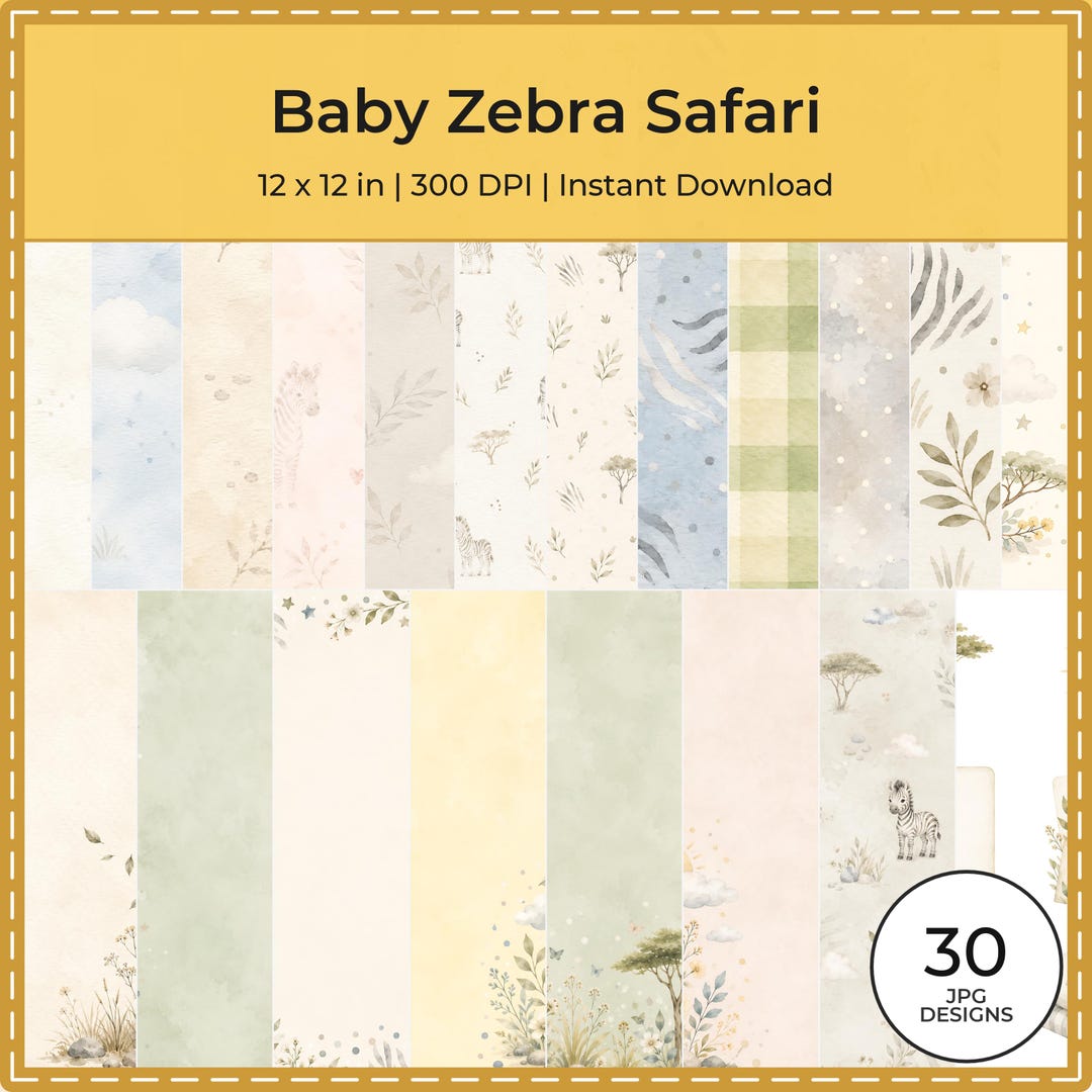 Baby Zebra Safari Watercolor Papers, Die Cuts (Digital Download)