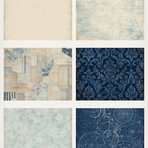 Vintage Blue Botanical Digital Paper Pack, 12×12 Scrapbook Journal Backgrounds (Digital Download) preview 2