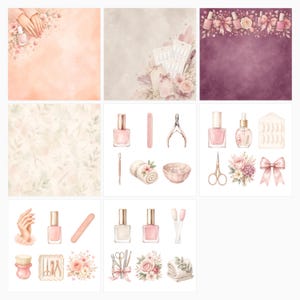 Blush Manicure Digital Scrapbook Bundle, Watercolor Nail Salon Papers (Digital Download) preview 6