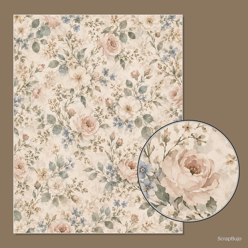 Cyfrowe papiery do scrapbookingu do księgi gości Bridal Garden | 40 kwiatowych teł w formacie US Letter zdjęcie 12