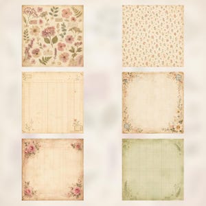 Vintage Botanical Digital Paper Pack | Soft Floral Scrapbook Journal Backgrounds (PDF) preview 4