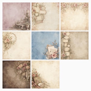 Aged Taupe Botanical Scrapbook Paper Bundle, Vintage Floral JPG Papers (12×12 inch) preview 5
