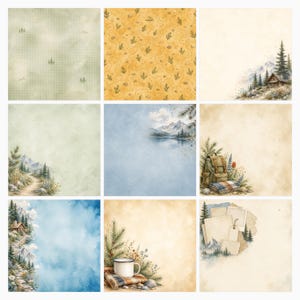 Mountain Vacation Scrapbook Bundle, Watercolor Papers, Cabin Die Cuts (Digital Download) preview 4