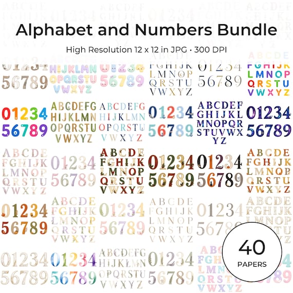 Alphabet and Numbers Printable Bundle | 20 Styles, JPG Files (Digital Download)