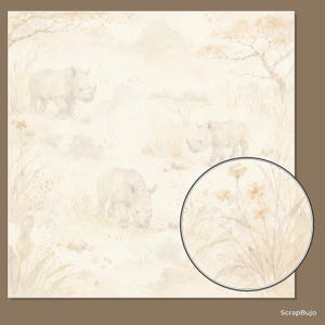 Baby Rhino Safari Digital Paper Bundle, 28 JPG Jungle Nursery Papers, Rhino Die Cut Sheets, Baby Shower Scrapbook 12×12 preview 6