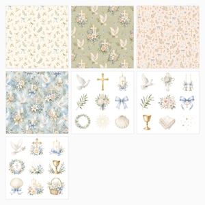 Akvarell dop, första nattvard, scrapbookpapper, religiösa blommiga duvljusdesigner (12x12 JPG) bild 6