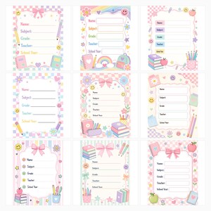 Preppy Pastel School Binder Covers, US Letter JPG, Student Teacher Notebooks preview 3