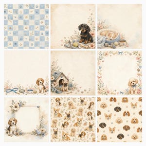 Puppy Love Dog Digital Papers, Watercolor Puppy Patterns (12×12 Inch JPG) preview 6
