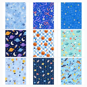 Sports Space Digital Paper Pack, US Letter, Kids Stationery, Rockets, Planets, Soccer (Digital Download) preview 6