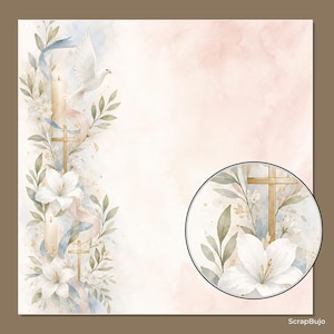 Akvarell dop, första nattvard, scrapbookpapper, religiösa blommiga duvljusdesigner (12x12 JPG) bild 11