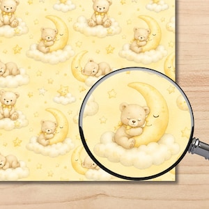 Baby Yellow Watercolor Nursery Digital Paper Pack, Teddy Bear Bunny Clipart (Digital Download) preview 2