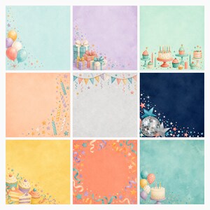 Neutral Youth Birthday Digital Paper Pack, Scrapbook Backgrounds (Digital Download) preview 4