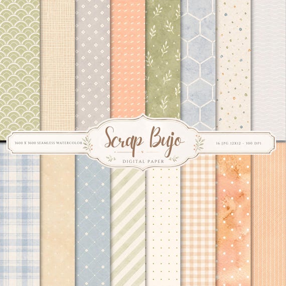 Soft Pastel Watercolor Digital Paper Pack | Scrapbook Patterns (Digital Download)