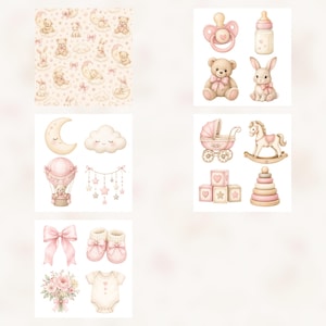 Baby Pink Watercolor Nursery Digital Paper Pack, Scrapbook Journal Kit (Digital Download) preview 5