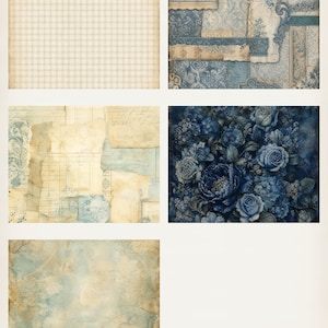 Vintage Blue Botanical Digital Paper Pack, 12×12 Scrapbook Journal Backgrounds (Digital Download) preview 4