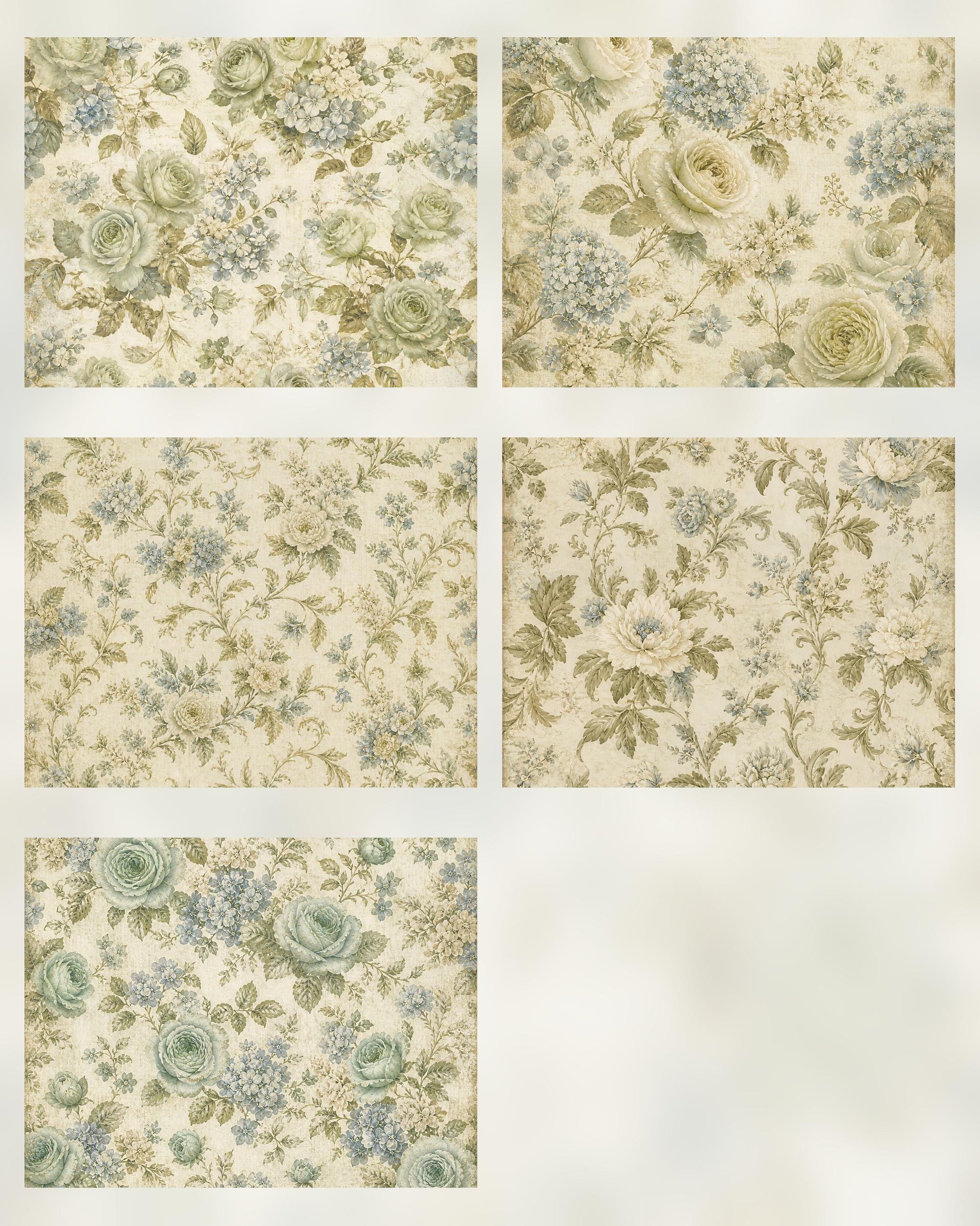 Antique Sage Manor Botanical Digital Paper Pack, Shabby Chic Junk Journal Pages (Digital Download) paper preview 2