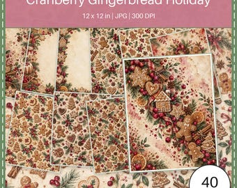 Cranberry Gingerbread Christmas Scrapbook Paper | 40 US Letter Digital Backgrounds