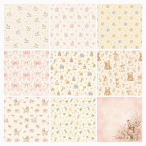Neutral Heirloom Nursery Digital Papers Bundle, Teddy Bear Bunny Watercolor (Digital Download) preview 5