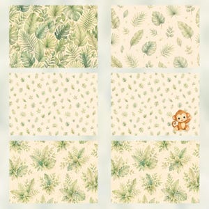 Tiny Safari Friends Digital Paper Pack | Baby Animals Watercolor Patterns (Digital Download) A4 PDF preview 2
