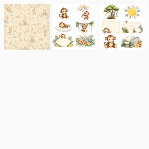Baby Monkey Safari Watercolor Papers and Die Cuts (Digital Download) preview 5