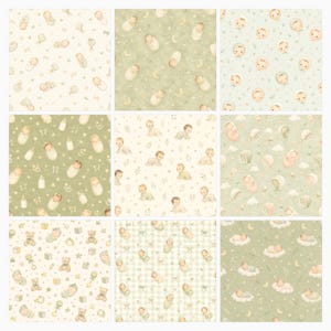 36 Watercolor Baby Papers, Green Nursery Scrapbook Patterns (JPG) preview 2