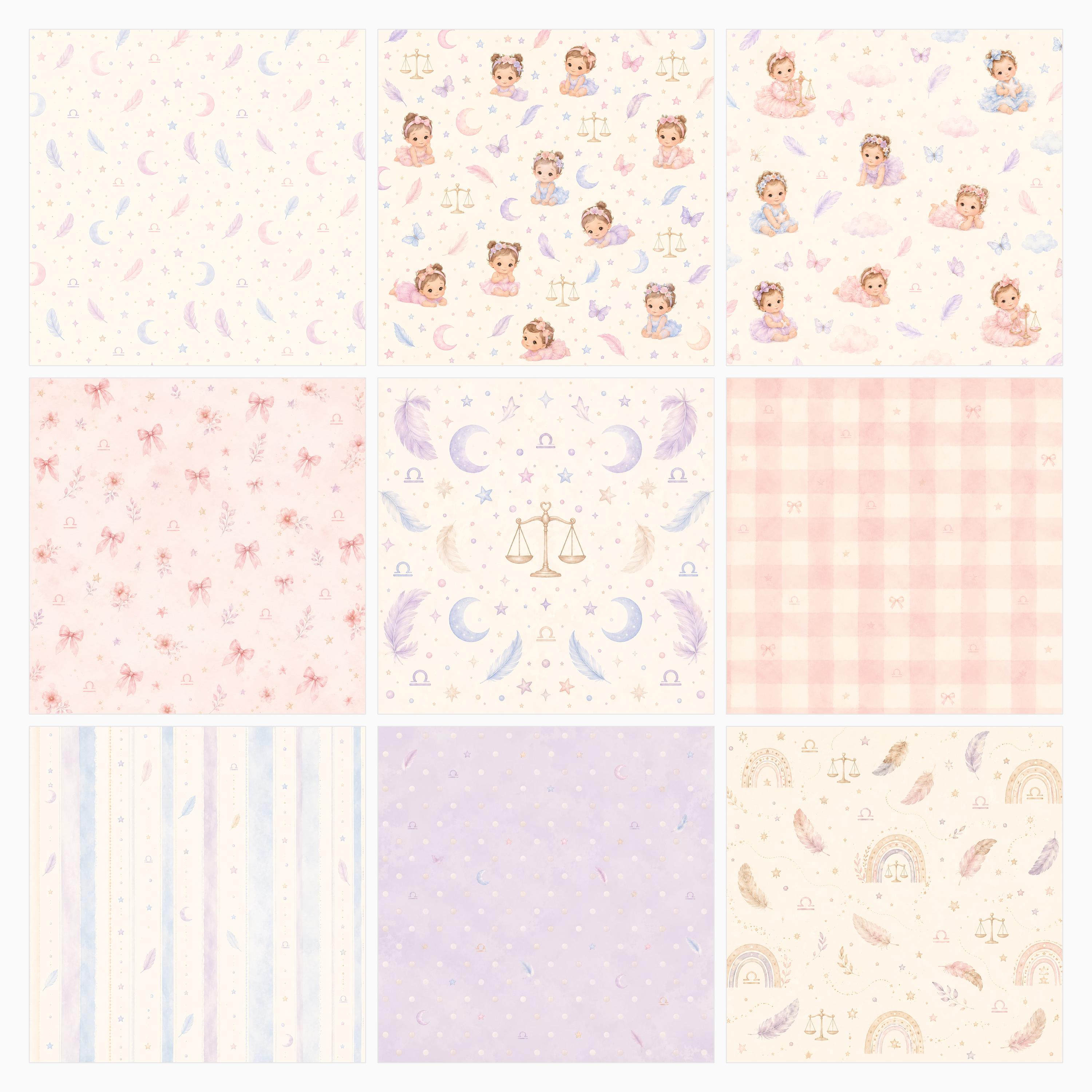 Libra Baby Digital Paper Pack, Celestial Patterns, Girl Zodiac Designs (Download) paper preview 3