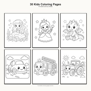 Kids Coloring Pages | Animals, Princess, Vehicles (Digital Download) preview 4