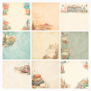 Vintage Road Trip Scrapbook Paper Bundle, USA Americana Watercolor Designs (Digital Download) preview 5