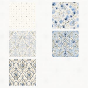 Watercolor Blue Breeze Vintage Botanical Scrapbook Paper Pack (Digital Download) preview 5