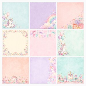 Pastel Unicorn Digital Paper Pack, Girls Birthday Scrapbook, Watercolor Magic (50 JPG Papers) preview 4