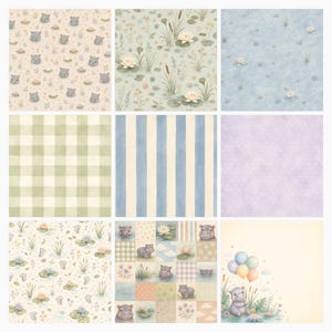 Baby Hippo Safari Watercolor Papers, Nursery Scrapbook Bundle (Digital Download) preview 3