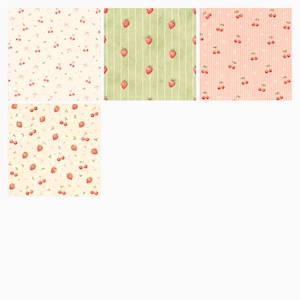 Strawberry Cherry Digital Paper Pack, Cottagecore Scrapbook Patterns (Digital Download) preview 6