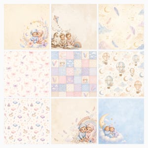 Gemini Baby Nursery Digital Paper, Watercolor Twins, Celestial Patterns (Digital Download) preview 4