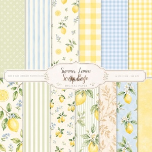 Digitalt papperspaket med akvarell citron | Sommarcitrus scrapbookingjournalsidor (12x12 PDF)