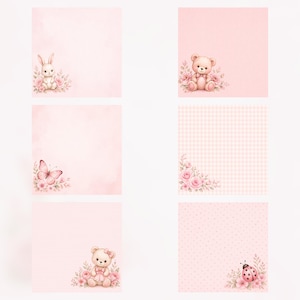 Pink Nursery Digital Paper Pack | Bunny, Bear, Floral Patterns (Digital Download) preview 2