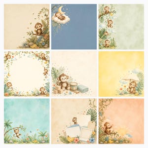 Baby Monkey Safari Watercolor Papers and Die Cuts (Digital Download) preview 4