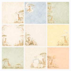 Baby Giraffe Safari Digital Papers, Watercolor Nursery Scrapbook Pages (Digital Download) preview 4