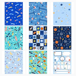 Sports Space Digital Paper Pack, US Letter, Kids Stationery, Rockets, Planets, Soccer (Digital Download) preview 5