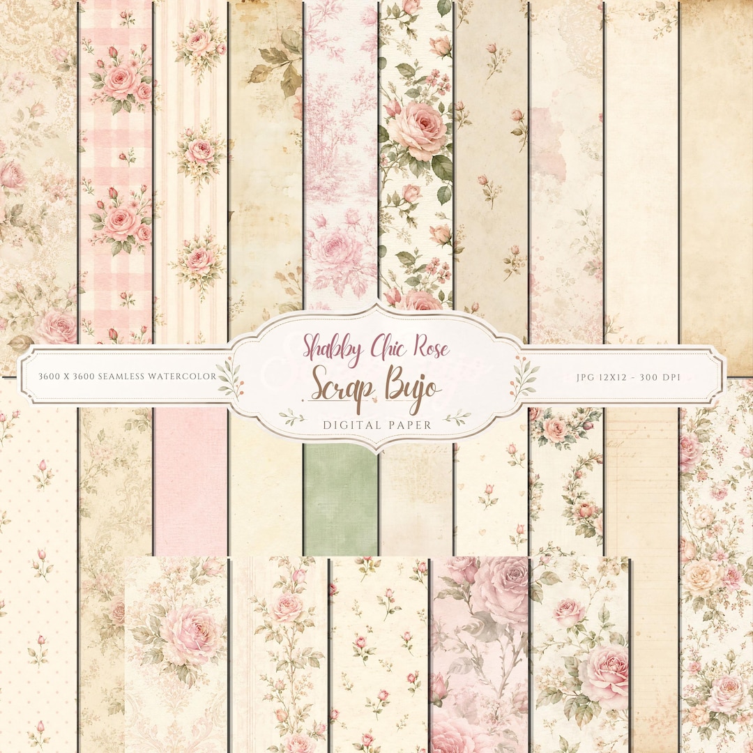 Shabby Chic Rose Garden Digital Paper Pack | Vintage Floral Scrapbook Pages (Digital Download)