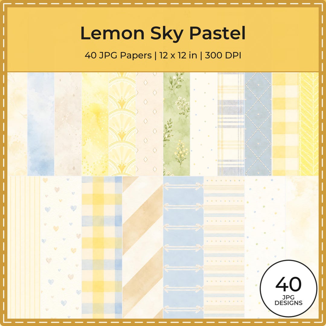Lemon Sky Pastel Digital Paper Pack, 40 Watercolor Patterns (Digital Download)
