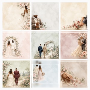 Blush Garden Wedding Digital Scrapbook Papers, Floral Die Cuts, Journal Cards (Digital Download) preview 6
