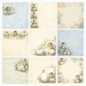 Baby T-Rex Watercolor Nursery Digital Paper Bundle (Digital Download) preview 6