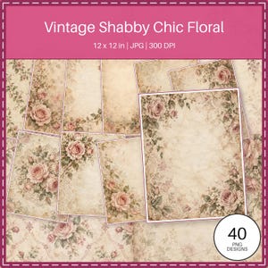 Vintage-Scrapbook-Papiere im Shabby-Chic-Stil mit Blumenmuster | 40 digitale Hintergründe im US-Letter-Format Bild 1