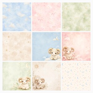 Aries Baby Nursery Digital Papers, Watercolor Rams, Celestial Boho Patterns (Digital Download) preview 2