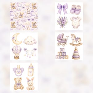 Baby Violet Watercolor Digital Paper Pack, Lavender Nursery Patterns (Digital Download) preview 2