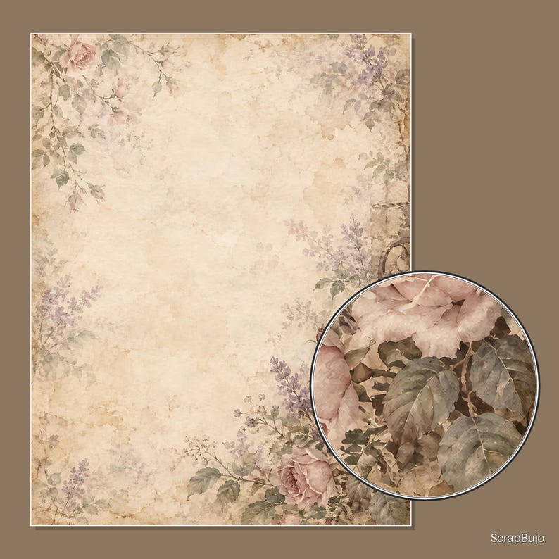 Vintage-Scrapbook-Papiere im Shabby-Chic-Stil mit Blumenmuster | 40 digitale Hintergründe im US-Letter-Format Bild 8
