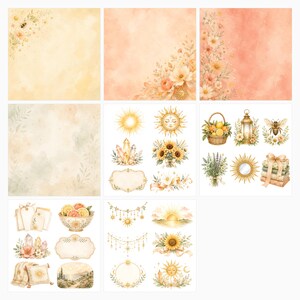 Golden Sun Solar Magic Scrapbook Papers, Watercolor Sunflowers, Die Cuts (Digital Download) preview 6