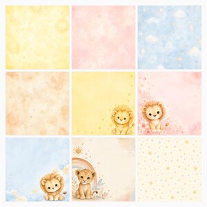 Leo Baby Nursery Digital Paper Pack, Watercolor Sun Celestial Patterns (Digital Download) preview 2