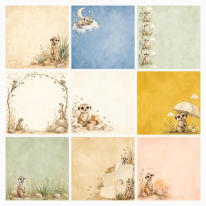 Baby Meerkat Safari Watercolor Papers, Nursery Scrapbook Bundle (Digital Download) preview 4